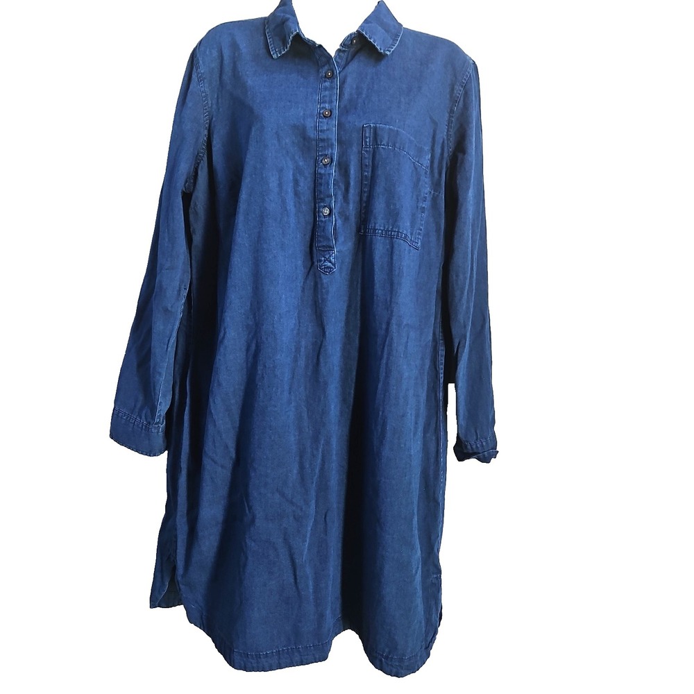 Old Navy Blue Chambray Long Sleeve Shirt Dress Size L Boho Western Casual